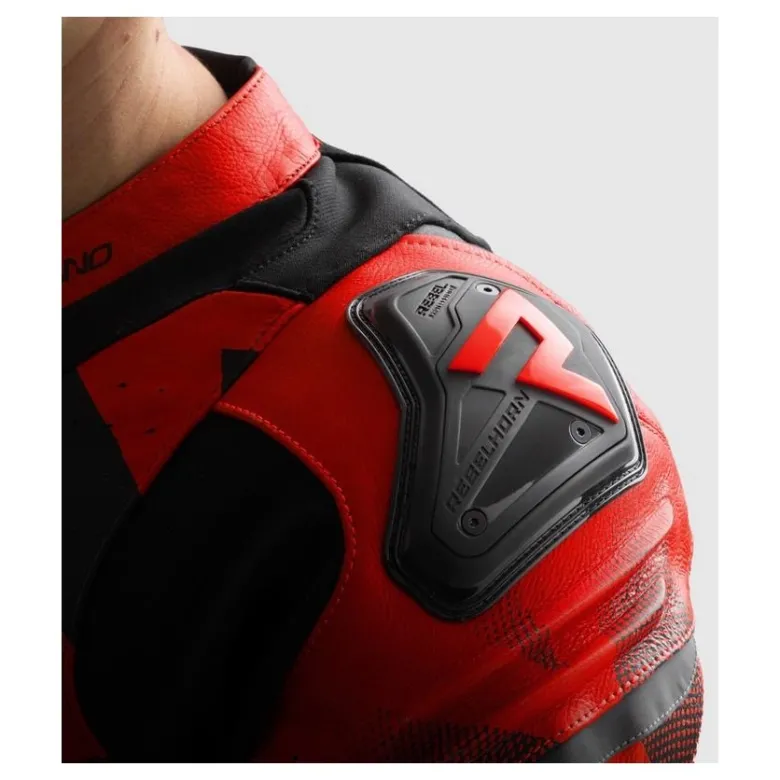 Kurtka skórzana REBELHORN INFERNO BLACK/FLUO RED czarny czerwony fluo