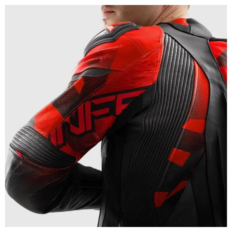 Kurtka skórzana REBELHORN INFERNO BLACK/FLUO RED czarny czerwony fluo