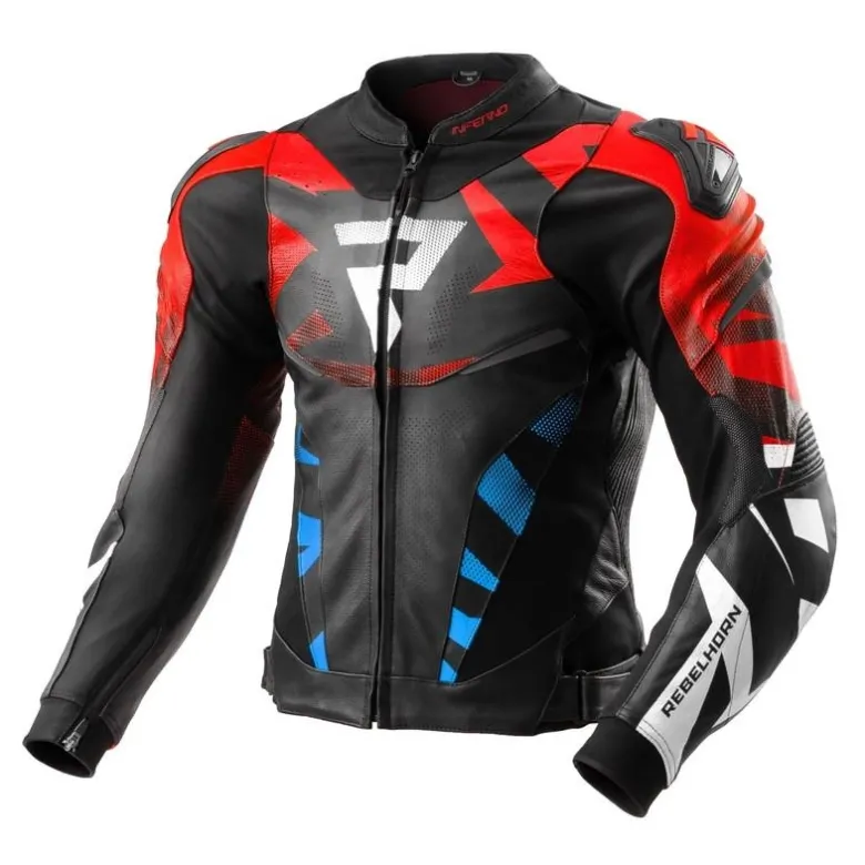Kurtka skórzana REBELHORN INFERNO BLACK/BLUE/WHITE/RED czarny niebieski biały czerwony
