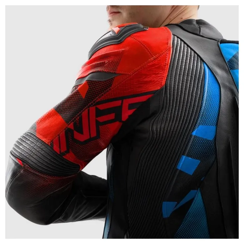Kurtka skórzana REBELHORN INFERNO BLACK/BLUE/WHITE/RED czarny niebieski biały czerwony