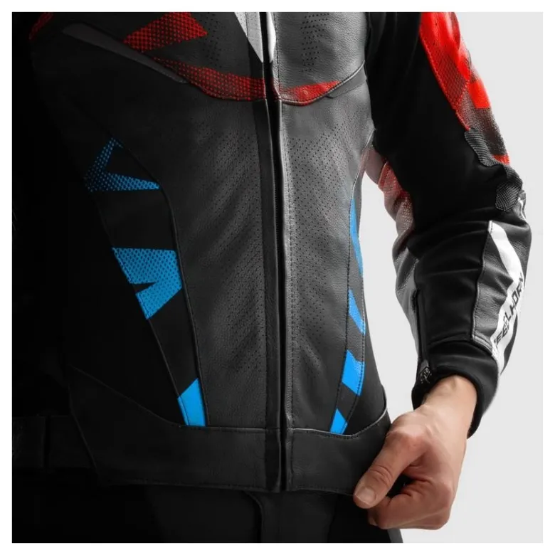 Kurtka skórzana REBELHORN INFERNO BLACK/BLUE/WHITE/RED czarny niebieski biały czerwony