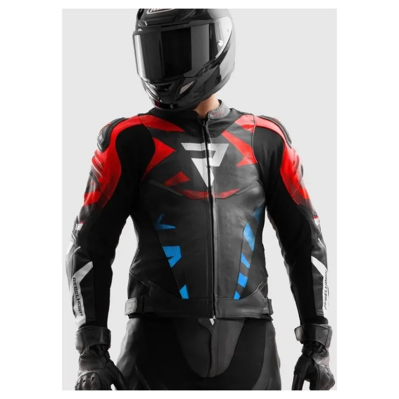 Kurtka skórzana REBELHORN INFERNO BLACK/BLUE/WHITE/RED czarny niebieski biały czerwony