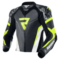 Kurtka skórzana REBELHORN REBEL BLACK/WHITE/FLO YELLOW czarny biały żółty fluo