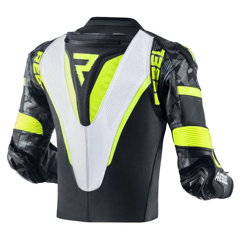 Kurtka skórzana REBELHORN REBEL BLACK/WHITE/FLO YELLOW czarny biały żółty fluo
