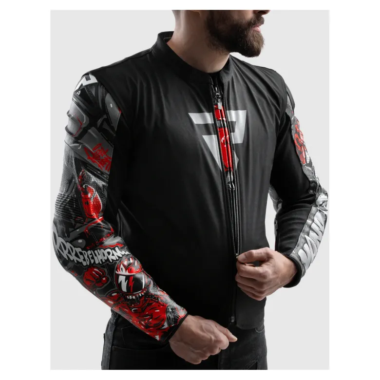 Kurtka skórzana REBELHORN VANDAL 2 Cruze BLACK/DARK GREY/RED czarny szary czerwony