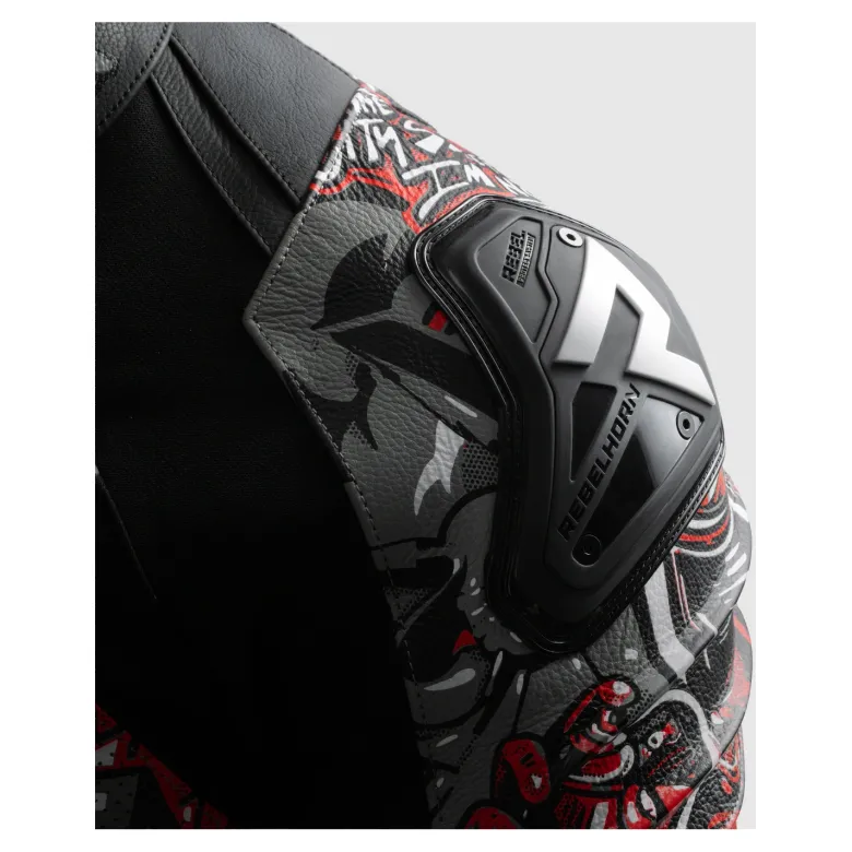 Kurtka skórzana REBELHORN VANDAL 2 Cruze BLACK/DARK GREY/RED czarny szary czerwony