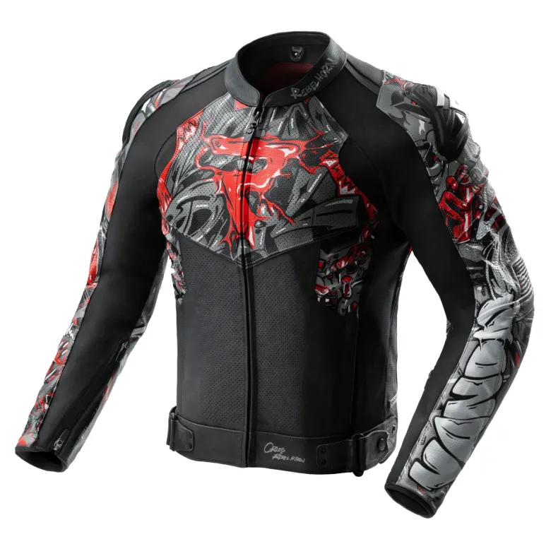 Kurtka skórzana REBELHORN VANDAL 2 Cruze BLACK/DARK GREY/RED czarny szary czerwony