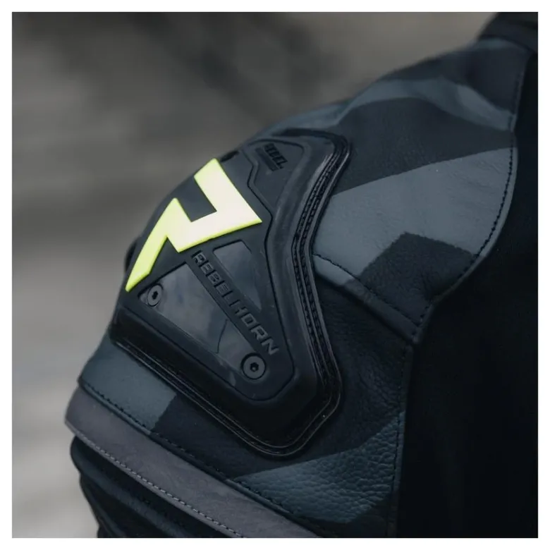 Kurtka skórzana REBELHORN VANDAL BLACK/FLO YELLOW czarny żółty fluo