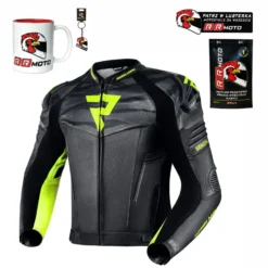 Kurtka skórzana REBELHORN VANDAL BLACK/FLO YELLOW czarny żółty fluo