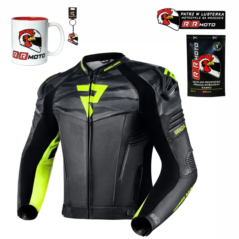 Kurtka skórzana REBELHORN VANDAL BLACK/FLO YELLOW czarny żółty fluo