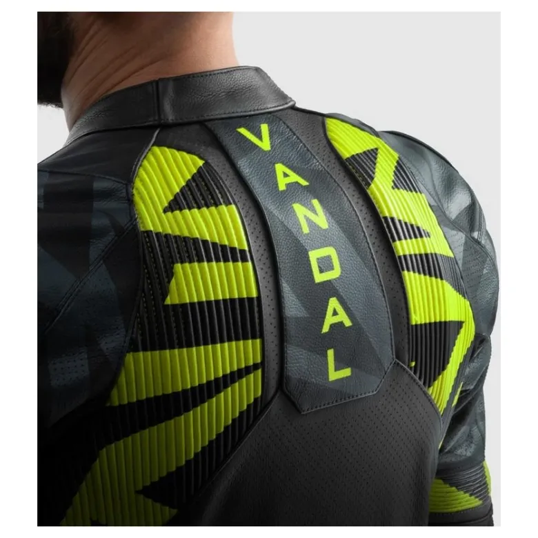 Kurtka skórzana REBELHORN VANDAL 2 BLACK/GREY/FLUO YELLOW czarny szary żółty fluo