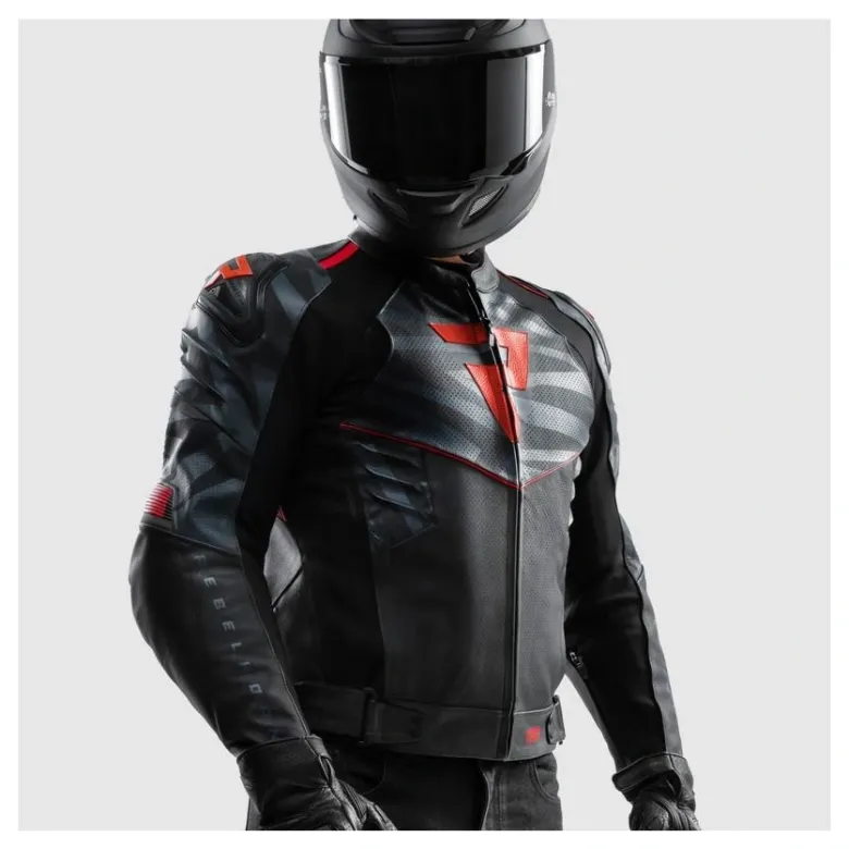 Kurtka skórzana REBELHORN VANDAL 2 BLACK/GREY/FLUO RED czarny szary czerwony fluo