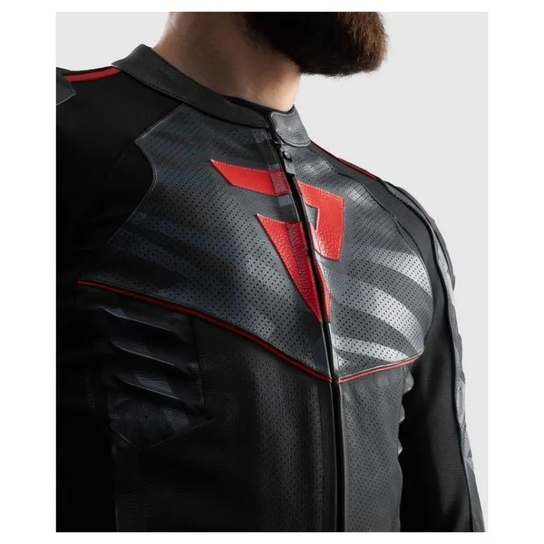 Kurtka skórzana REBELHORN VANDAL 2 BLACK/GREY/FLUO RED czarny szary czerwony fluo