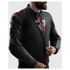 Kurtka skórzana REBELHORN VANDAL 2 BLACK/GREY/FLUO RED czarny szary czerwony fluo