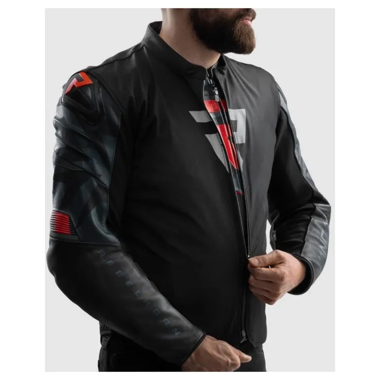 Kurtka skórzana REBELHORN VANDAL 2 BLACK/GREY/FLUO RED czarny szary czerwony fluo