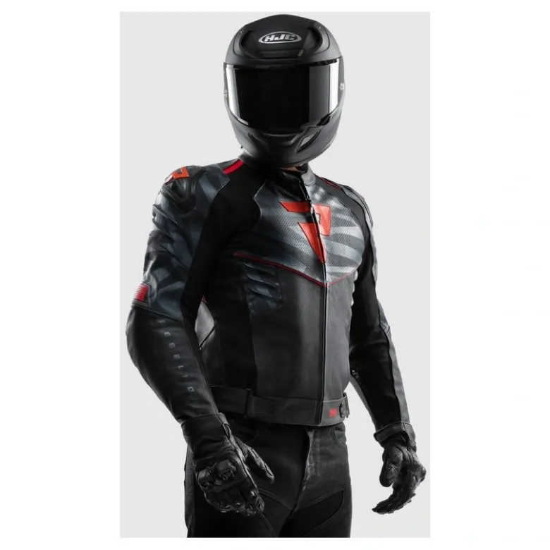 Kurtka skórzana REBELHORN VANDAL 2 BLACK/GREY/FLUO RED czarny szary czerwony fluo