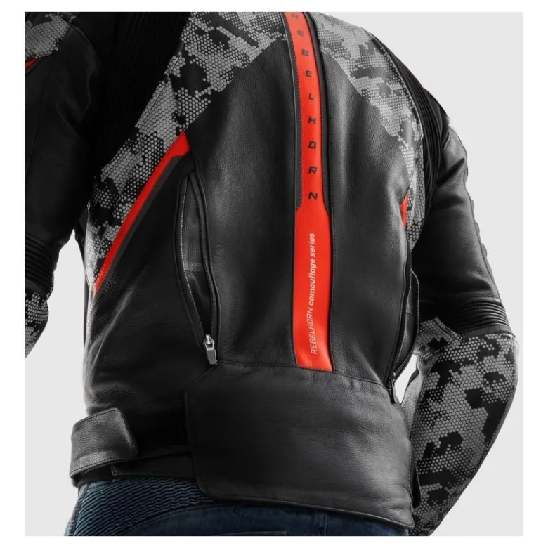 Kurtka skórzana REBELHORN VELOCE CAMO BLACK/GREY/FLUO RED czarny szary czerwony fluo