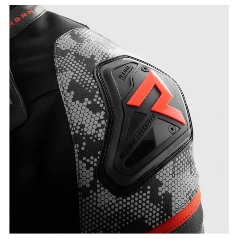 Kurtka skórzana REBELHORN VELOCE CAMO BLACK/GREY/FLUO RED czarny szary czerwony fluo
