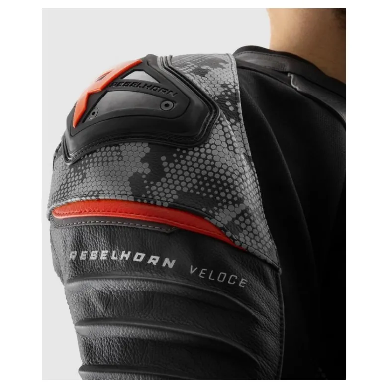 Kurtka skórzana REBELHORN VELOCE CAMO BLACK/GREY/FLUO RED czarny szary czerwony fluo