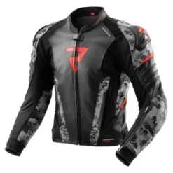Kurtka skórzana REBELHORN VELOCE CAMO BLACK/GREY/FLUO RED czarny szary czerwony fluo