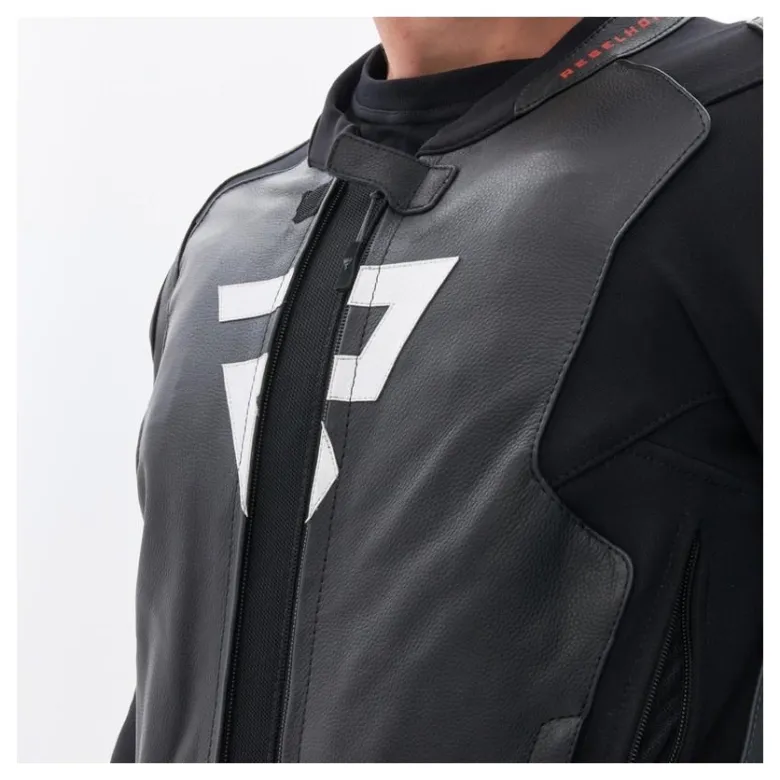 Kurtka skórzana REBELHORN VELOCE BLACK/GREY/FLUO RED czarny szary czerwony fluo