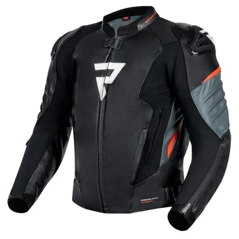 Kurtka skórzana REBELHORN VELOCE BLACK/GREY/FLUO RED czarny szary czerwony fluo