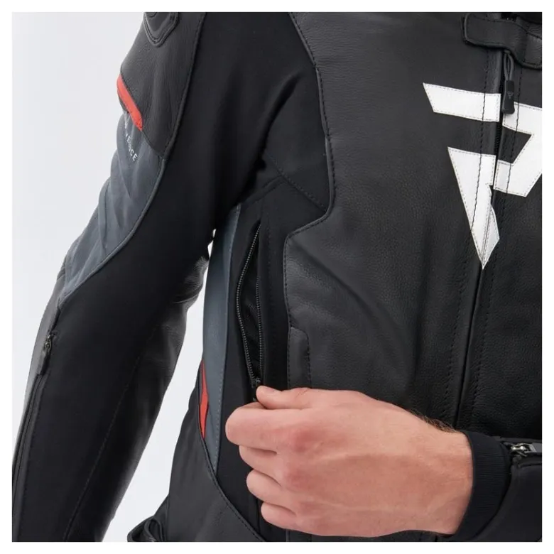 Kurtka skórzana REBELHORN VELOCE BLACK/GREY/FLUO RED czarny szary czerwony fluo
