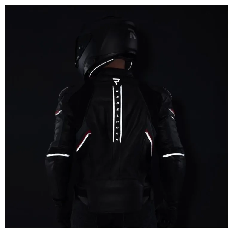 Kurtka skórzana REBELHORN VELOCE BLACK/GREY/FLUO RED czarny szary czerwony fluo