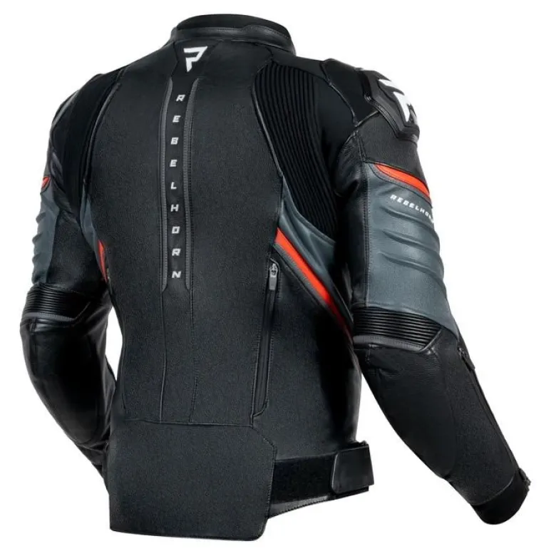 Kurtka skórzana REBELHORN VELOCE BLACK/GREY/FLUO RED czarny szary czerwony fluo