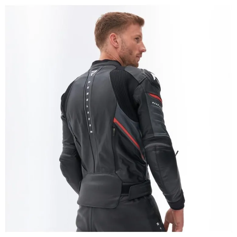 Kurtka skórzana REBELHORN VELOCE BLACK/GREY/FLUO RED czarny szary czerwony fluo