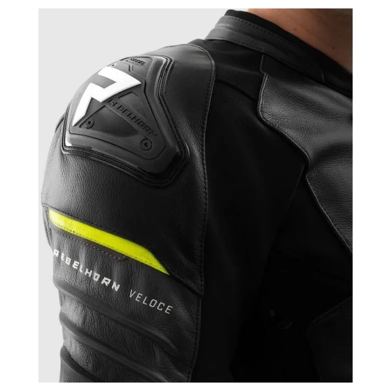 Kurtka skórzana REBELHORN VELOCE BLACK/GREY/FLUO YELLOW czarny szary żółty fluo