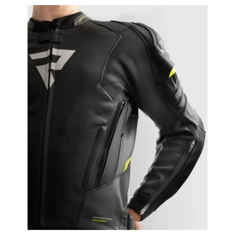 Kurtka skórzana REBELHORN VELOCE BLACK/GREY/FLUO YELLOW czarny szary żółty fluo