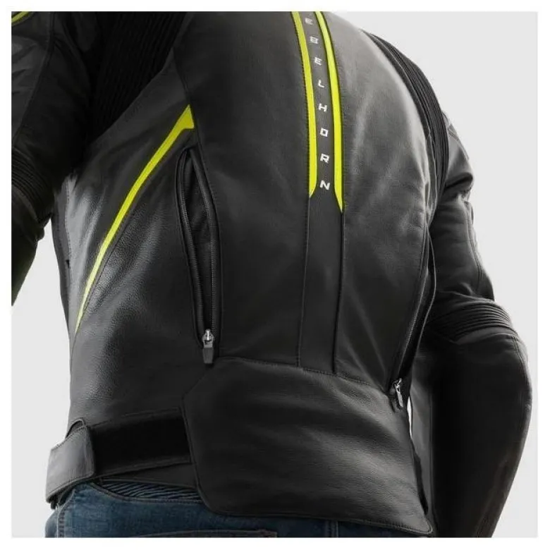 Kurtka skórzana REBELHORN VELOCE BLACK/GREY/FLUO YELLOW czarny szary żółty fluo