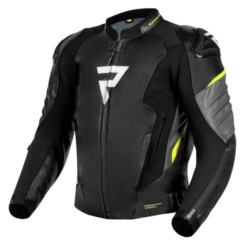 Kurtka skórzana REBELHORN VELOCE BLACK/GREY/FLUO YELLOW czarny szary żółty fluo