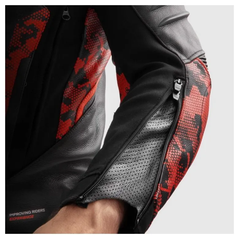 Kurtka skórzana REBELHORN VELOCE CAMO BLACK/FLUO RED czarny czerwony fluo