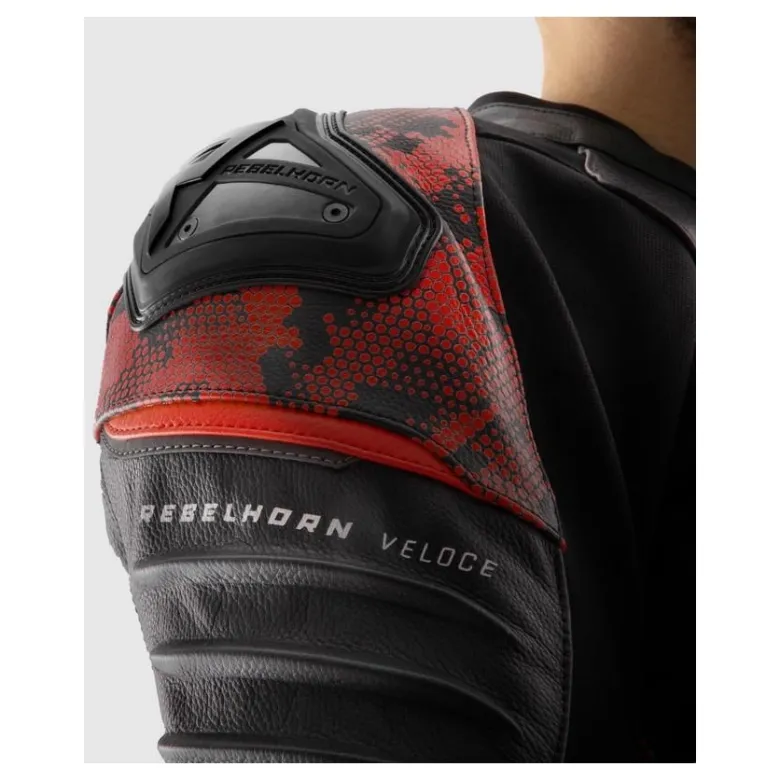 Kurtka skórzana REBELHORN VELOCE CAMO BLACK/FLUO RED czarny czerwony fluo