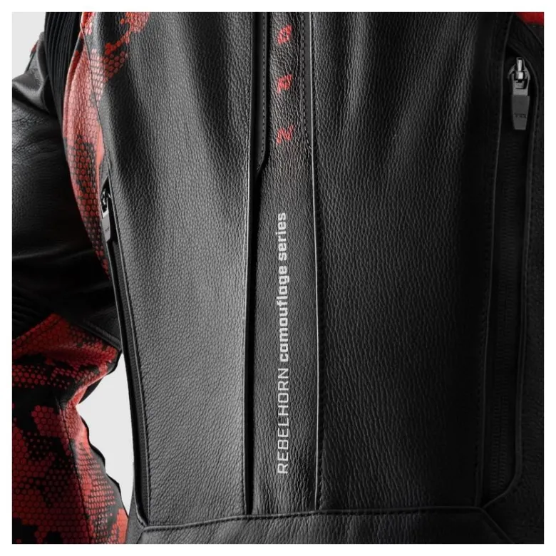 Kurtka skórzana REBELHORN VELOCE CAMO BLACK/FLUO RED czarny czerwony fluo