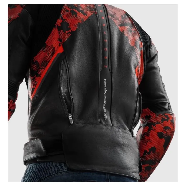 Kurtka skórzana REBELHORN VELOCE CAMO BLACK/FLUO RED czarny czerwony fluo