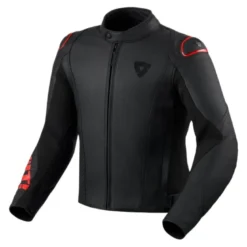 Kurtka skórzana REVIT QUADRATIC BLACK/NEON RED czarny czerwony fluo