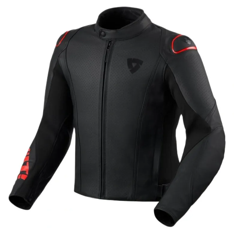 Kurtka skórzana REVIT QUADRATIC BLACK/NEON RED czarny czerwony fluo