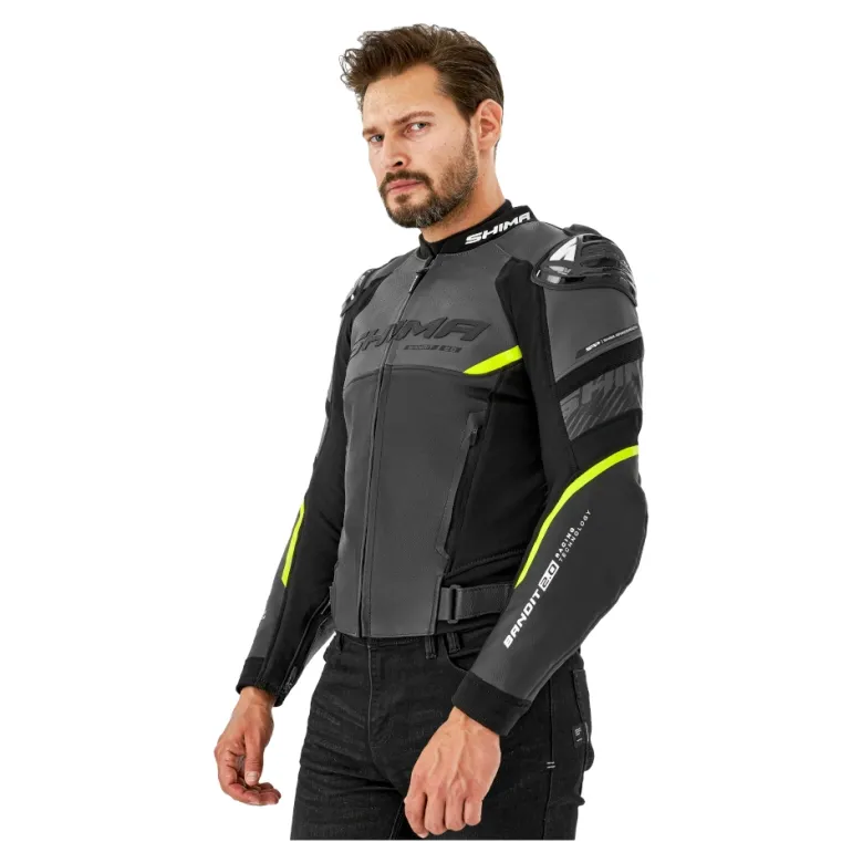 Kurtka skórzana SHIMA BANDIT 2.0 FLUO czarny biały żółty fluo
