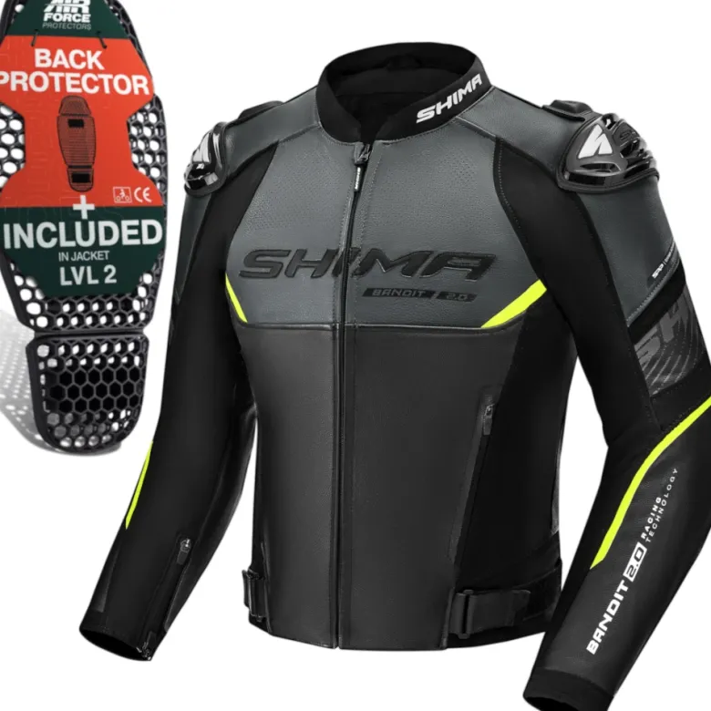 Kurtka skórzana SHIMA BANDIT 2.0 FLUO czarny biały żółty fluo