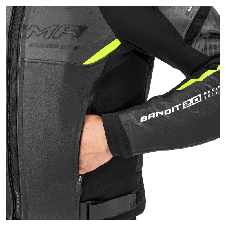 Kurtka skórzana SHIMA BANDIT 2.0 FLUO czarny biały żółty fluo