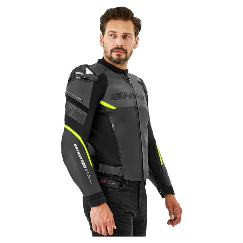 Kurtka skórzana SHIMA BANDIT 2.0 FLUO czarny biały żółty fluo