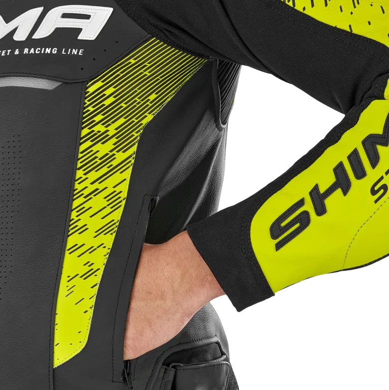 Kurtka skórzana SHIMA STR 2.0 BLACK/FLUO czarny żółty fluo