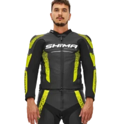 Kurtka skórzana SHIMA STR 2.0 BLACK/FLUO czarny żółty fluo