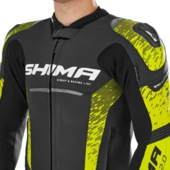 Kurtka skórzana SHIMA STR 2.0 BLACK/FLUO czarny żółty fluo