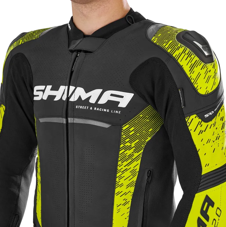 Kurtka skórzana SHIMA STR 2.0 BLACK/FLUO czarny żółty fluo