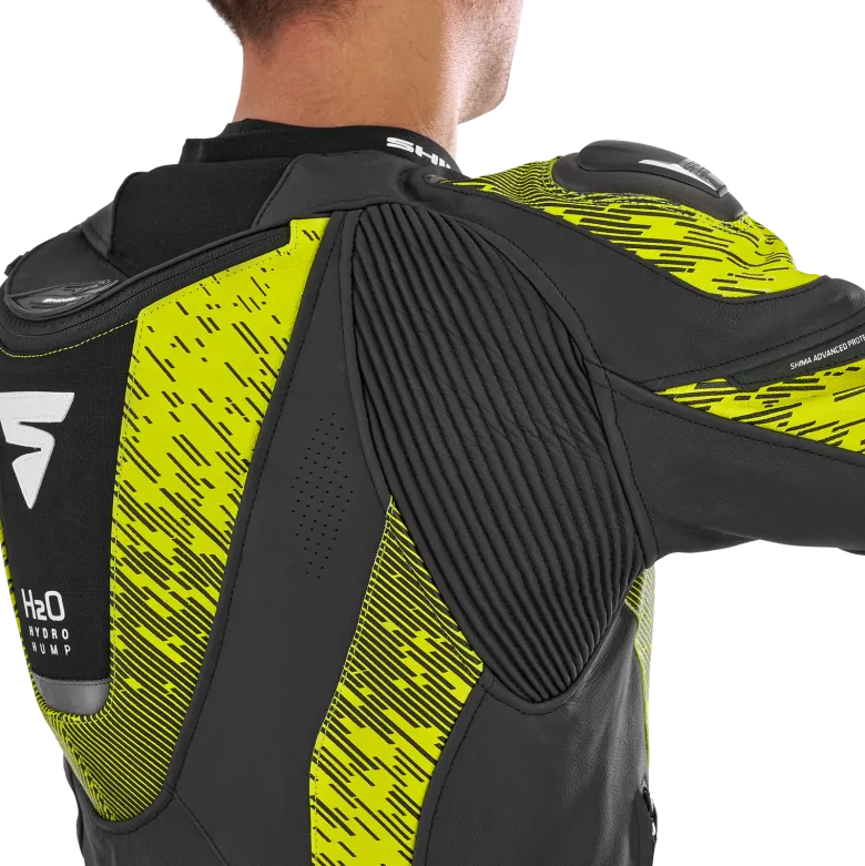 Kurtka skórzana SHIMA STR 2.0 BLACK/FLUO czarny żółty fluo
