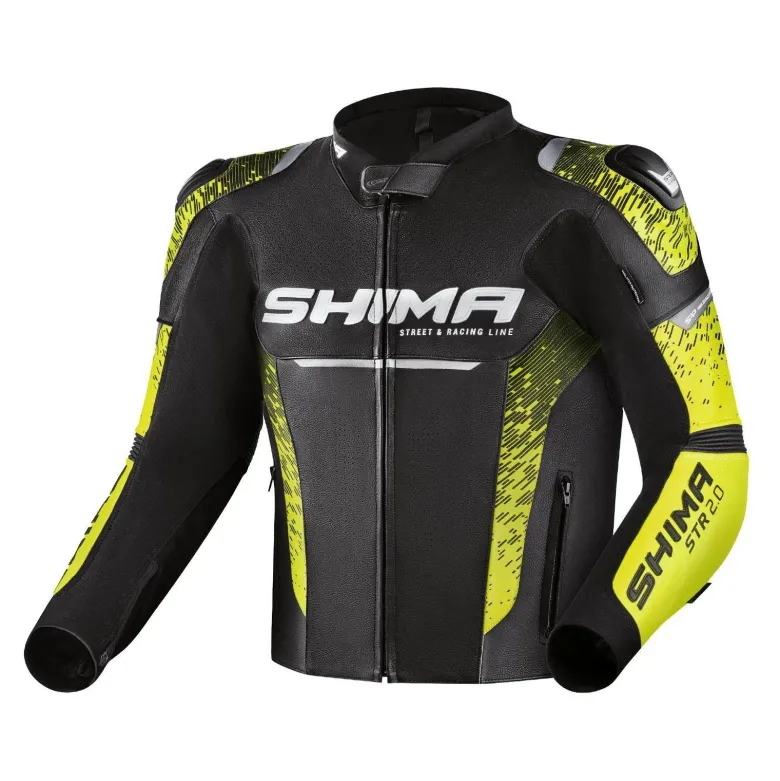 Kurtka skórzana SHIMA STR 2.0 BLACK/FLUO czarny żółty fluo